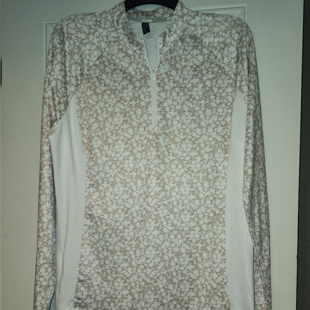 Adidas Women's Cream Floral Half-Zip Pullover with White Panels NWT